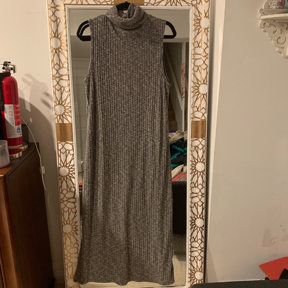 Ribbed grey turtleneck dress-XXL